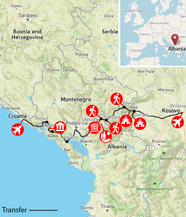 The Peaks of the Balkans walking guided holiday itinerary map