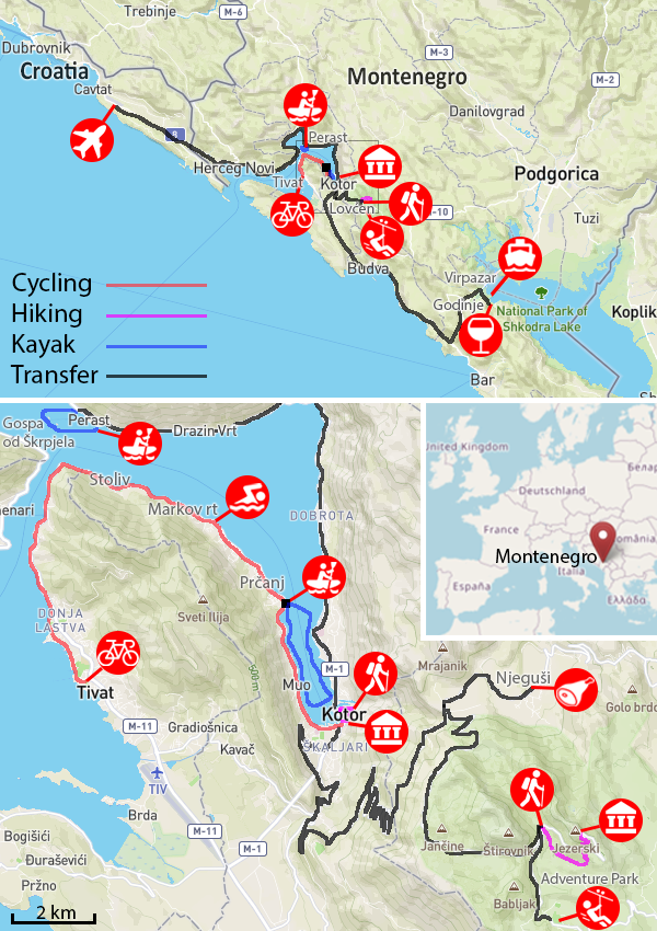 Luxury Family Holiday in Montenegro itinerary map